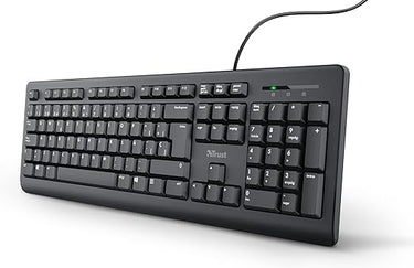 Trust Taro Teclado - Disposición QWERTY Español, Resistente a los Vertidos, Cable de 1.8m, Conexión USB, Windows, Mac, PC, Laptop, Ordenador Portátil, Negro